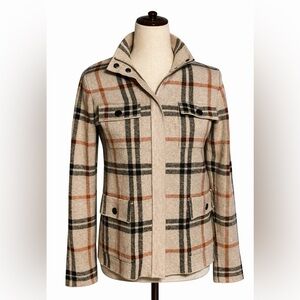 Joie burberry plaid sweater cardigan. Tan, red and black. Zip snap- S